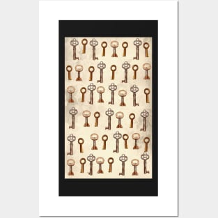 keys on cream floral parchment Posters and Art